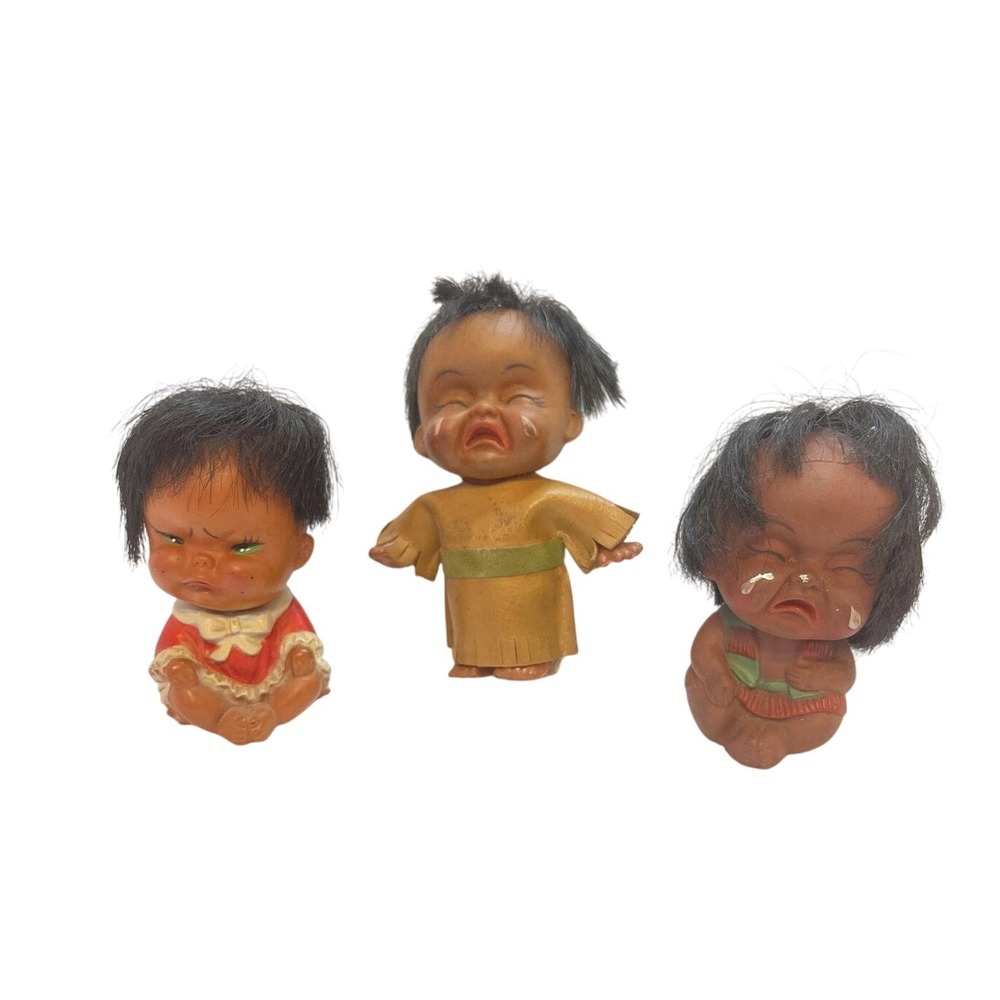 Vintage Big Eye Crying Dolls Set of 3 Collectible Kitsch Dolls